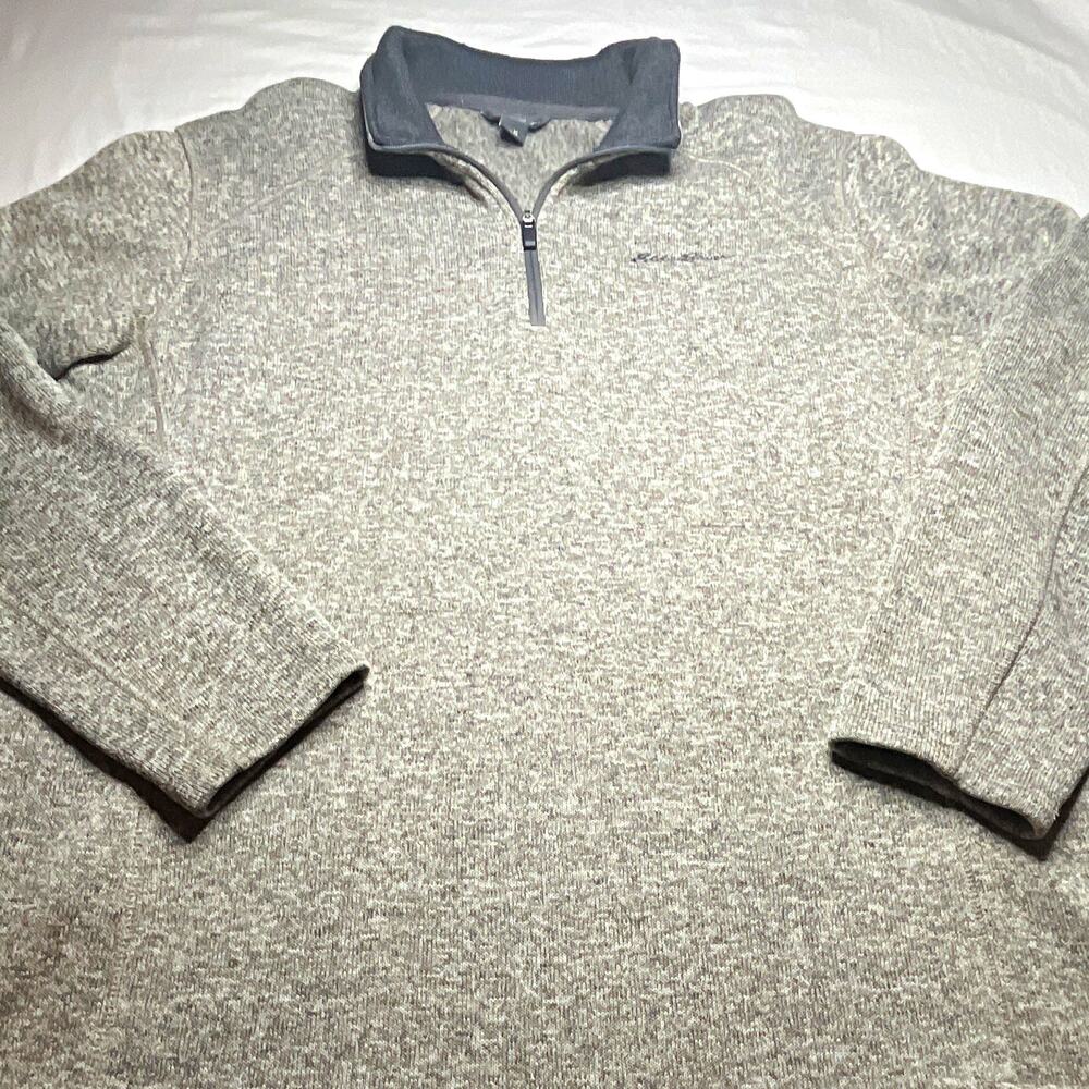 Eddie Bauer Men’s XL Tan Knit Mock Neck 1/4 Zip Logo Pullover Sweater